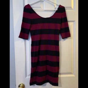Long Sleeve Cotton Striped Dress Open back